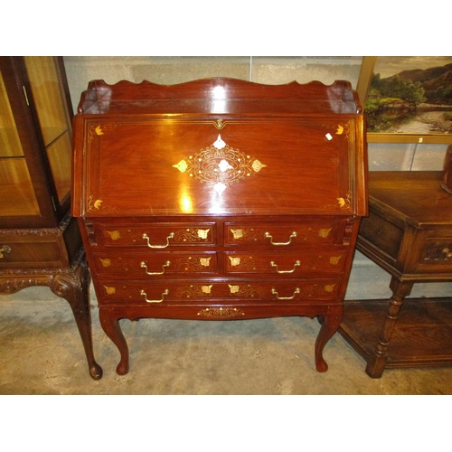 629 - Eastern Mahogany and Metal Inlaid Bureau, 91cm