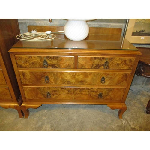 632 - 1920's Figured Walnut Chest of 4 Drawers, 107cm