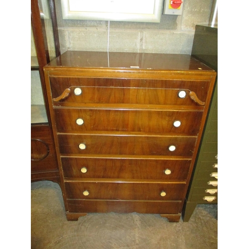 638A - Walnut Chest of 5 Drawers, 76cm