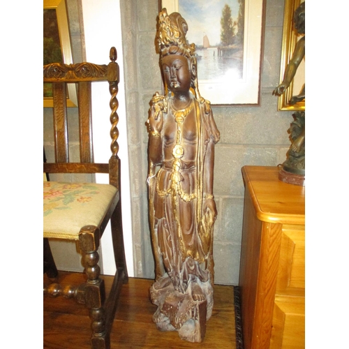 101A - Chinese Pottery Part Gilded and Patinated Figure, 104cm