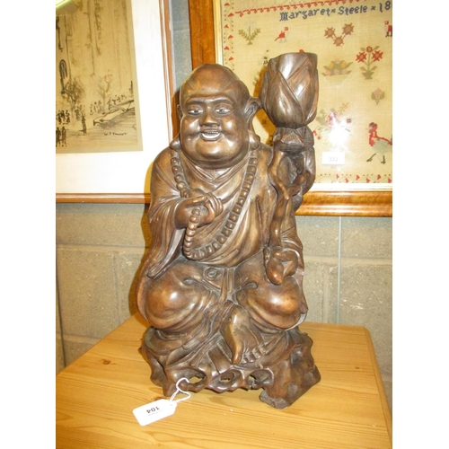 104 - Chinese Carved Wood Figure Lamp, 39cm