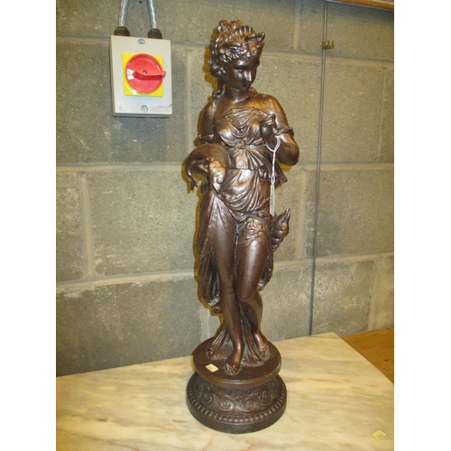 105 - Victorian Patinated Spelter Figure of a Maiden, 58cm