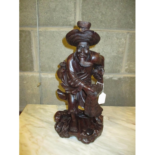 106 - Chinese Carved Wood Figure of a Fisherman, 40cm