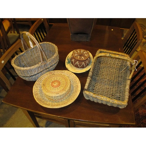 129 - Two Baskets, 2 Woven Dishes and 2 Boxes