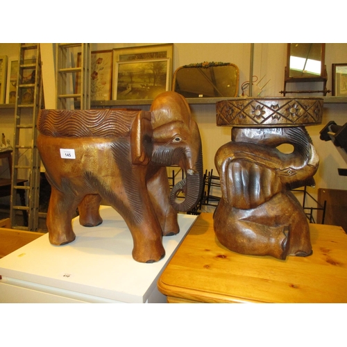 145 - Two Carved Wood Elephant Stools