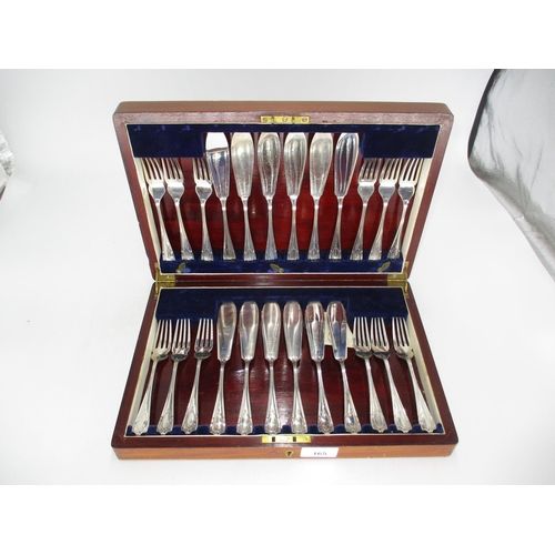 Mahogany Cased Set of 12 Pairs of Silver Fish Knives and Forks, Sheffield 1925, 1322g