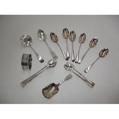 166 - Victorian Silver Caddy Spoons, Other Silver Cutlery and Napkin Ring, 178g