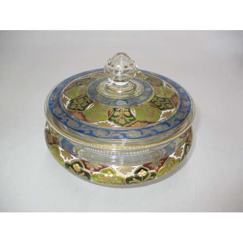 170 - Early 20th Century Continental Cut Glass Powder Box having Gilt and Coloured Decoration