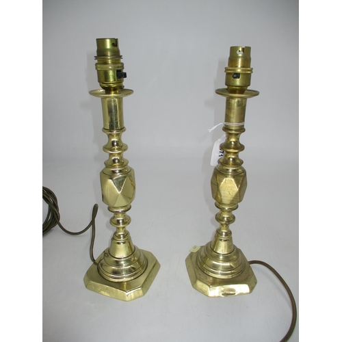 171 - Pair of Victorian Brass Diamond Princess Candlesticks Fitted as Lamps