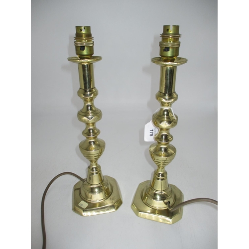 175 - Pair of Victorian Brass Candlesticks Fitted as Lamps