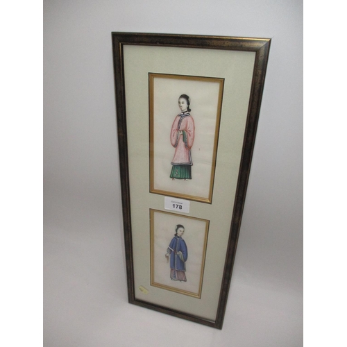 178 - Two Chinese Miniature Watercolours, framed as one, each 15x8cm