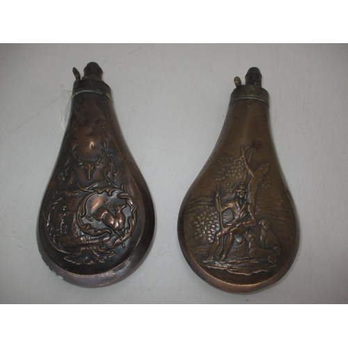 188 - Two Victorian Embossed Copper Powder Flasks