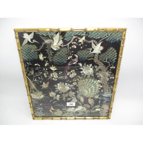 190 - Chinese Silk Needlework Picture of Exotic Birds and Flowers, 38.5x35cm