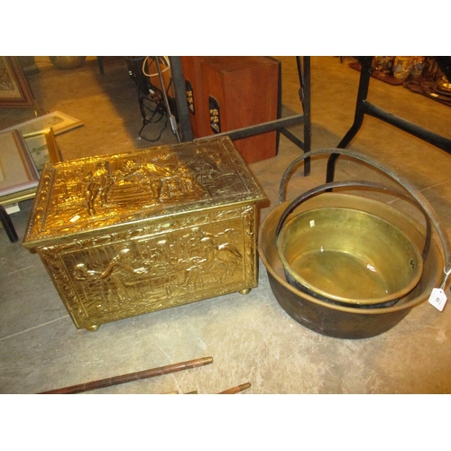 63 - Brass Coal Box and 2 Jam Pans