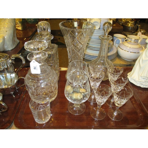 70 - Three Crystal Decanters, Vase, Goblets etc