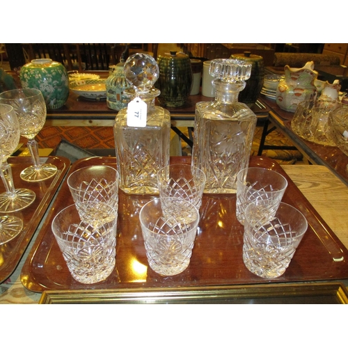 77 - Two Crystal Whisky Decanters and 6 Tumblers