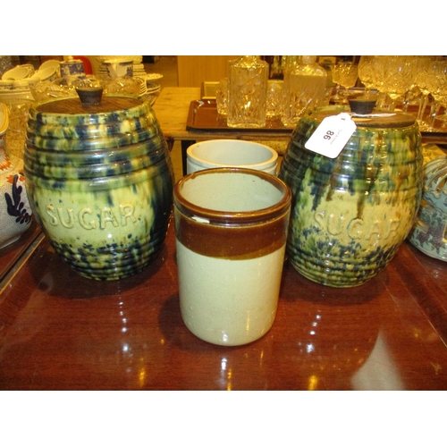 86 - Two Victorian Scottish Pottery Sugar Barrels and 2 Pots