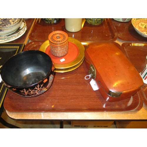 87 - Oriental Lacquer Box, Bowl, Pot and 2 Plates