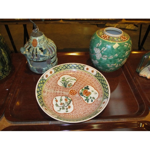 88 - Chinese Porcelain Dish, Ginger Jar and Bird Feeder