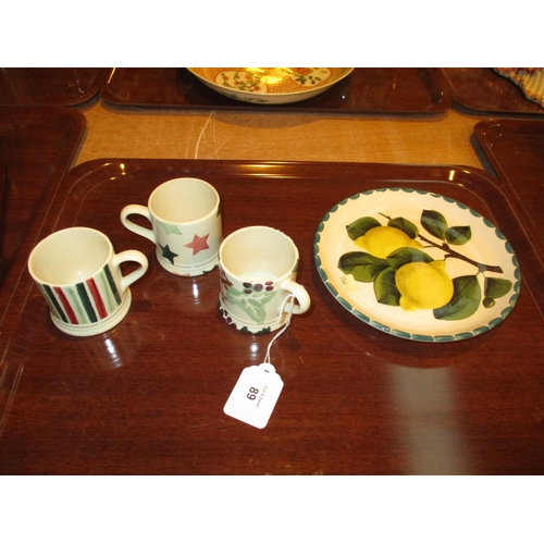 89 - Griselda Hill Wemyss Plate and 3 Emma Bridgewater Coffee Cans