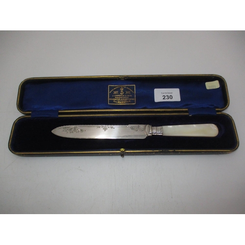 230 - Mother of Pearl and Silver Plated Cake Knife with a Silver Ferrule