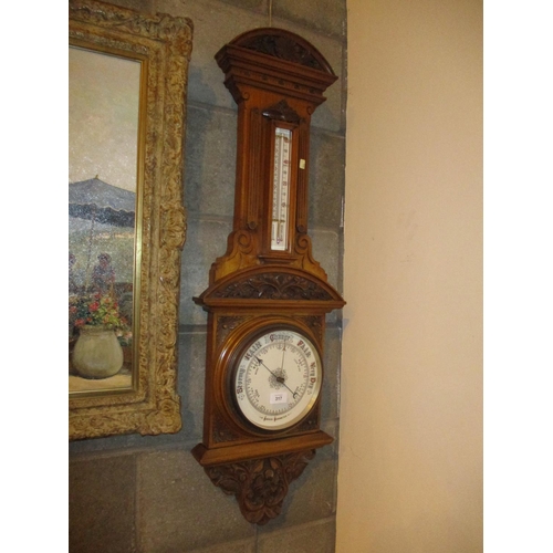 317 - Victorian Carved Walnut Aneroid Barometer