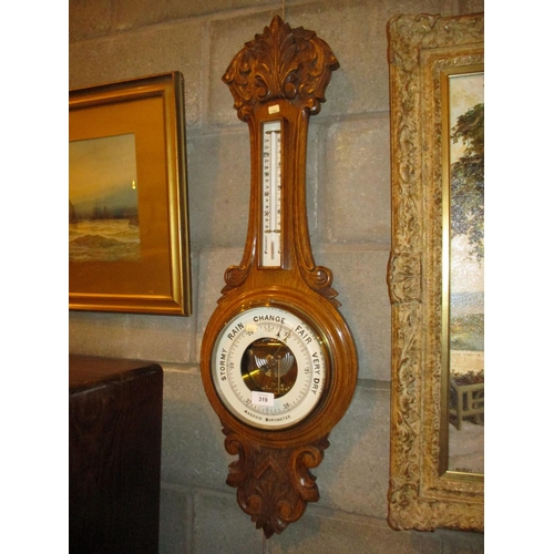 319 - Victorian Carved Oak Aneroid Barometer