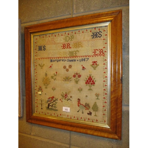 333 - 1887 Sampler by Margaret Steele, 43x40cm