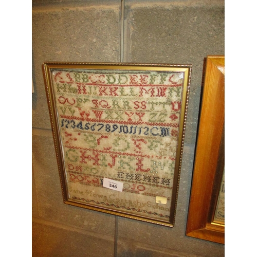 346 - Jane Howe Cortachy School June 28 1859 Alphabet and Numerical Sampler, 26x20cm