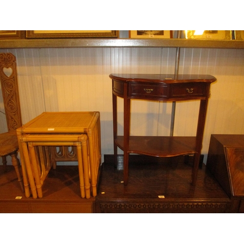 359 - Reproduction Mahogany Hall Table and a Wicker Top Nest of Tables