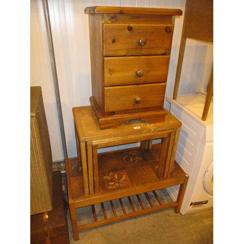 373 - Teak and Tiled Coffee Table, Nest of 3 Tables and a Bedside Chest