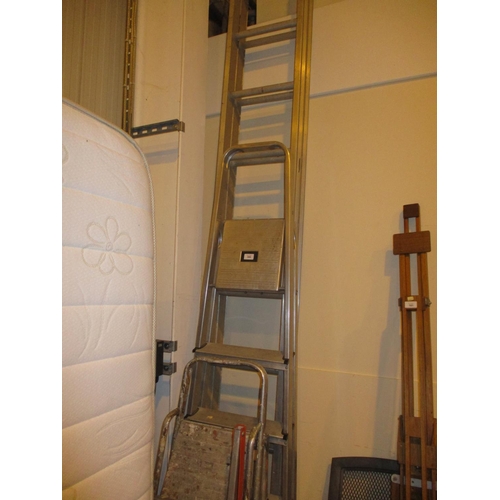 386 - Clima Extending Ladder, 3.5 m closed, 5.6m extended, along with 3 Step Ladders