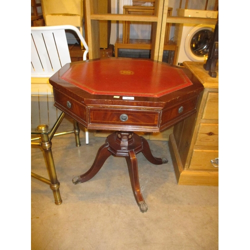 403 - Reproduction Mahogany and Leather Drum Table, 63cm