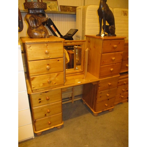 411 - Pine Dressing Table with Mirror and 2 Bedside Chests