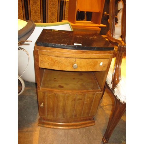 416 - Art Deco Walnut and Marble Top Bedside Cabinet