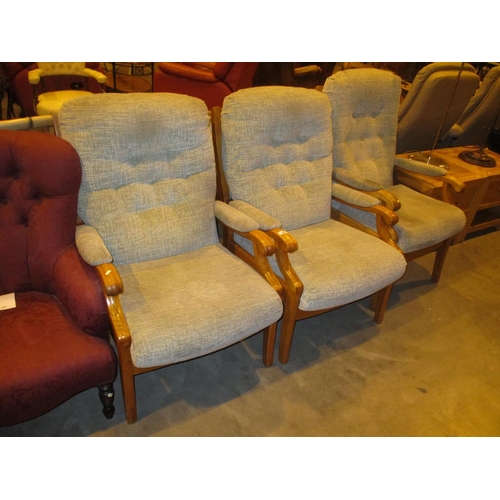 421 - Pair of Modern Wood Frame Lounge Chairs and Another Similar