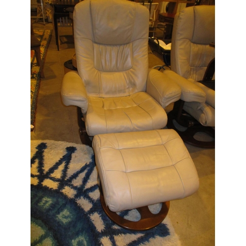 424 - Morris Furniture Beige Leather Lounge Chair with Stool