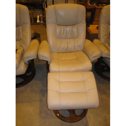 425 - Morris Furniture Beige Leather Lounge Chair with Stool