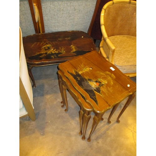 428 - Chinoiserie Lacquered Walnut Coffee Table and Nest of Tables