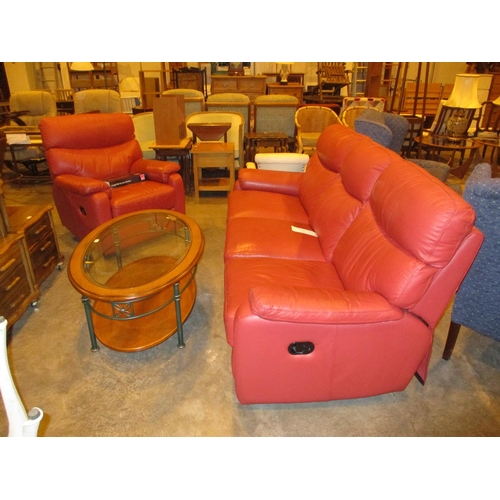 440 - Red Leather Reclining Settee and Chair