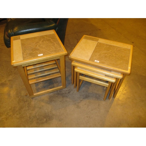 452 - Oak and Tiled Nest of 3 Tables and Matching Pair of Lamp Tables