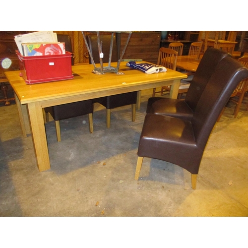 469 - Modern Oak and Inset Top Dining Table with 4 High Back Chairs