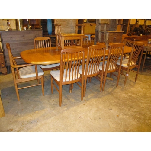 Benny Linden Teak Extending Dining Table with 2 Leaves and 10 Chairs (2 arm and 8)