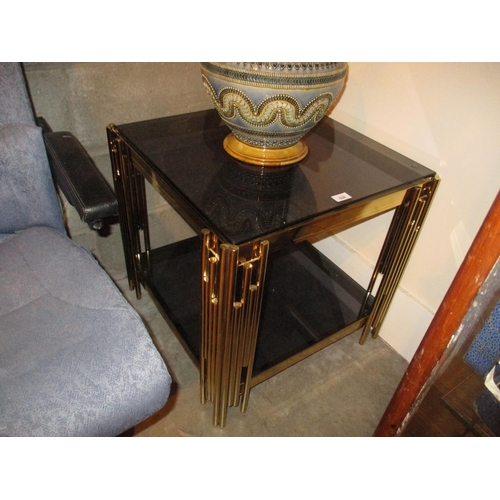 538 - Ornate Brass and Smoked Glass Lamp Table, 56x56cm