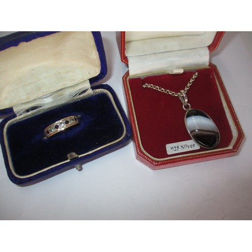 229 - Silver Half Hoop Eternity Ring and a Silver and Stone Set Pendant with Chain