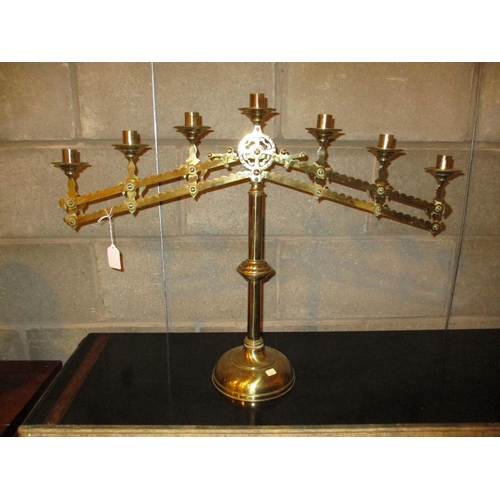 100 - Victorian Brass Adjustable Ecclesiastical Candelabra, centre 54cm high