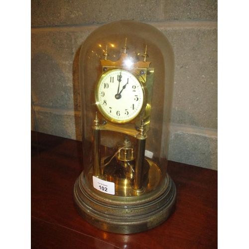 102 - Gustav Becker Anniversary Clock under a Glass Dome, 28cm high