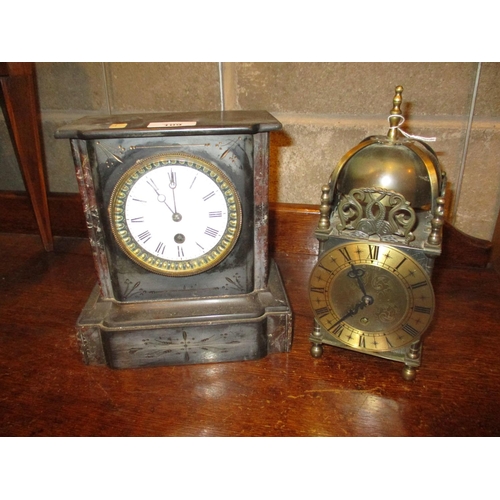 109 - Victorian Marble Mantel Clock and a Lantern Style Clock