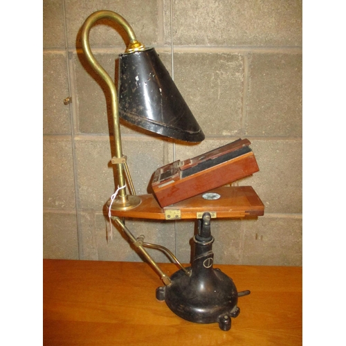 113 - Unusual Brass, Metal and Mahogany Lamp