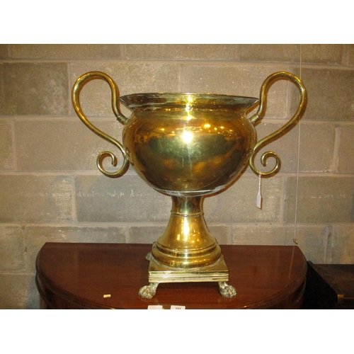 115 - Large Brass 2 Handle Jardinière on Paw Feet, 55cm high